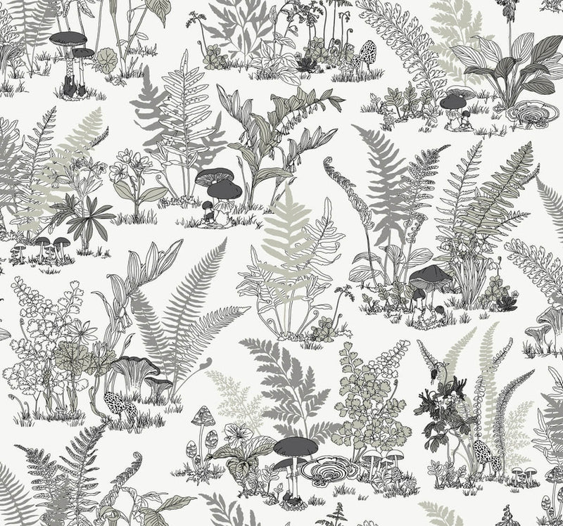 media image for Sample Mushroom Garden Toile Wallpaper in Black & Grey 259