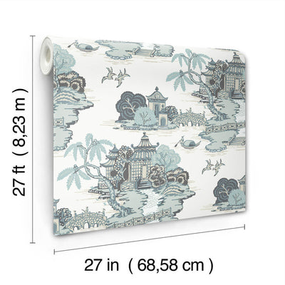 product image for Pagoda And Sampan Scenic Wallpaper in Seamist 91