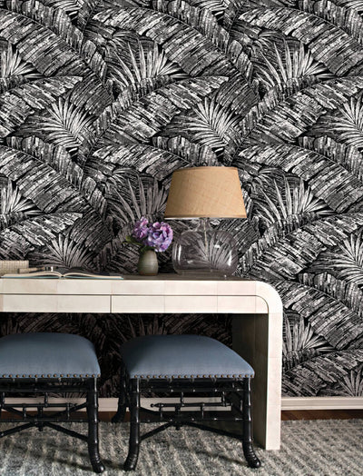 product image for Palm Cove Toile Wallpaper in White & Black 37