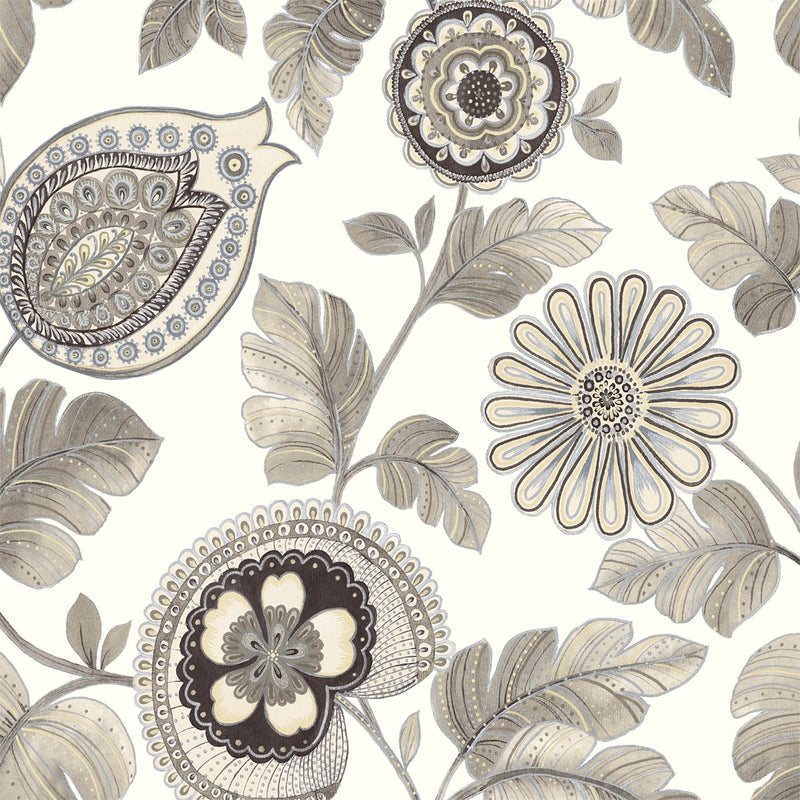 media image for Calypso Paisley Leaf Fabric in Stone and Latte 237