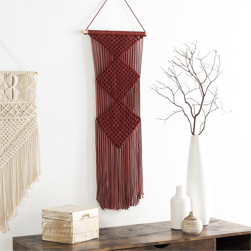 media image for Azra RZA-1003 Macrame Wall Hanging in Dark Red by Surya 290