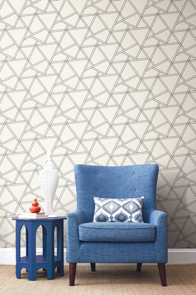 product image for Railroad Geometric Peel-and-Stick Wallpaper in Pearl Shimmer and Ebony by NextWall 77