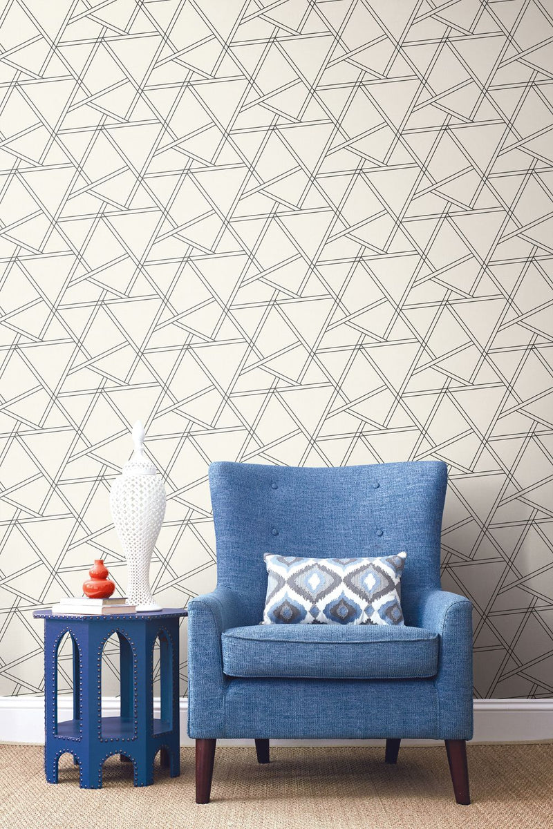 media image for Railroad Geometric Peel-and-Stick Wallpaper in Pearl Shimmer and Ebony by NextWall 26