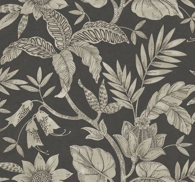 product image of Rainforest Leaves Wallpaper in Brushed Ebony and Stone from the Boho Rhapsody Collection by Seabrook Wallcoverings 571