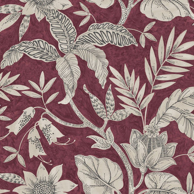 product image of Rainforest Leaves Wallpaper in Cranberry and Stone from the Boho Rhapsody Collection by Seabrook Wallcoverings 537