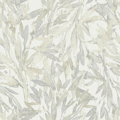product image of sample rainforest leaves wallpaper in cream and grey from the natural opalescence collection by antonina vella for york wallcoverings 1 565
