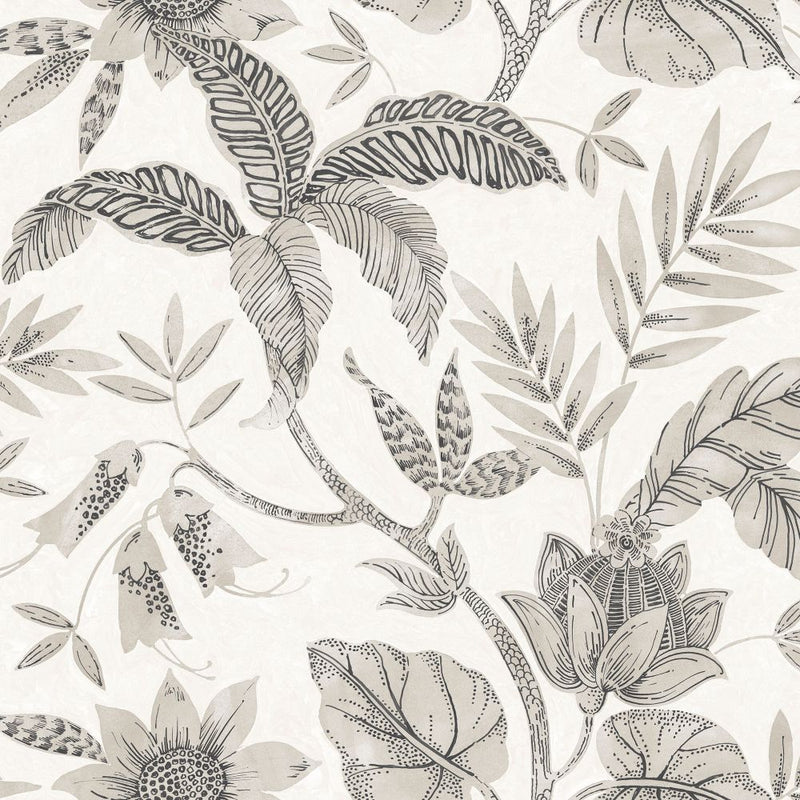 media image for Rainforest Leaves Wallpaper in Ivory and Stone from the Boho Rhapsody Collection by Seabrook Wallcoverings 241