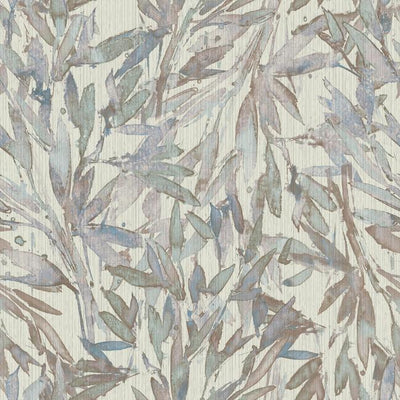 product image of sample rainforest leaves wallpaper in lavender and light blue from the natural opalescence collection by antonina vella for york wallcoverings 1 580