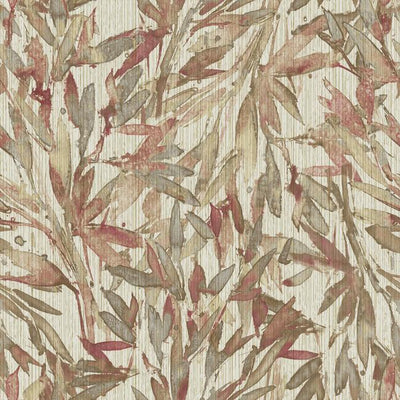 product image of sample rainforest leaves wallpaper in red and warm grey from the natural opalescence collection by antonina vella for york wallcoverings 1 531