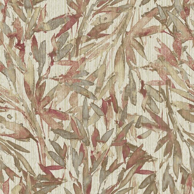 media image for Rainforest Leaves Wallpaper in Red and Warm Grey from the Natural Opalescence Collection by Antonina Vella for York Wallcoverings 217