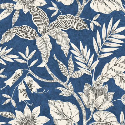 product image of Rainforest Leaves Wallpaper in Sapphire and Brushed Ebony from the Boho Rhapsody Collection by Seabrook Wallcoverings 522