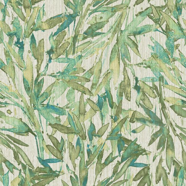 media image for Rainforest Leaves Wallpaper in Teal and Greens from the Natural Opalescence Collection by Antonina Vella for York Wallcoverings 298