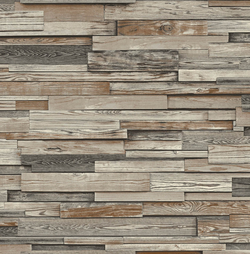 media image for sample reclaimed wood plank peel and stick wallpaper in charcoal and brown by nextwall 1 27
