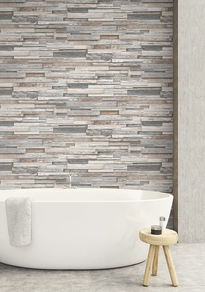 product image for Reclaimed Wood Plank Peel-and-Stick Wallpaper in Light Grey and Brown by NextWall 91