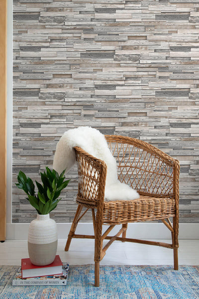 product image for Reclaimed Wood Plank Peel-and-Stick Wallpaper in Light Grey and Brown by NextWall 51