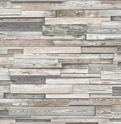 product image of sample reclaimed wood plank peel and stick wallpaper in light grey and brown by nextwall 1 595