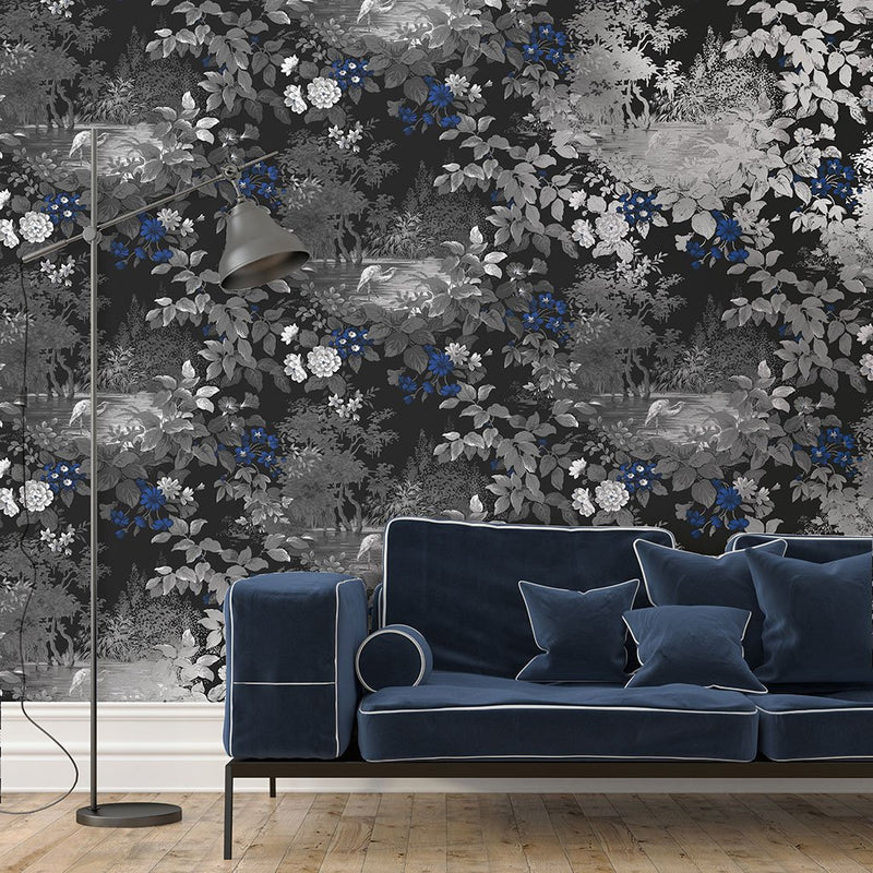 media image for Reflective Pool Wallpaper in Midnight from the Sanctuary Collection by Mayflower Wallpaper 276