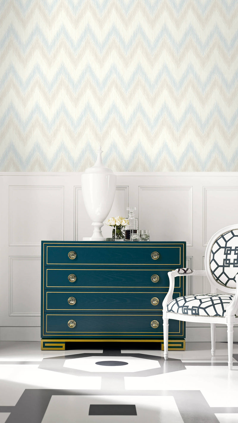 media image for Regent Flamestitch Stringcloth Wallpaper in Sky Blue and Arrowroot from the Luxe Retreat Collection by Seabrook Wallcoverings 238
