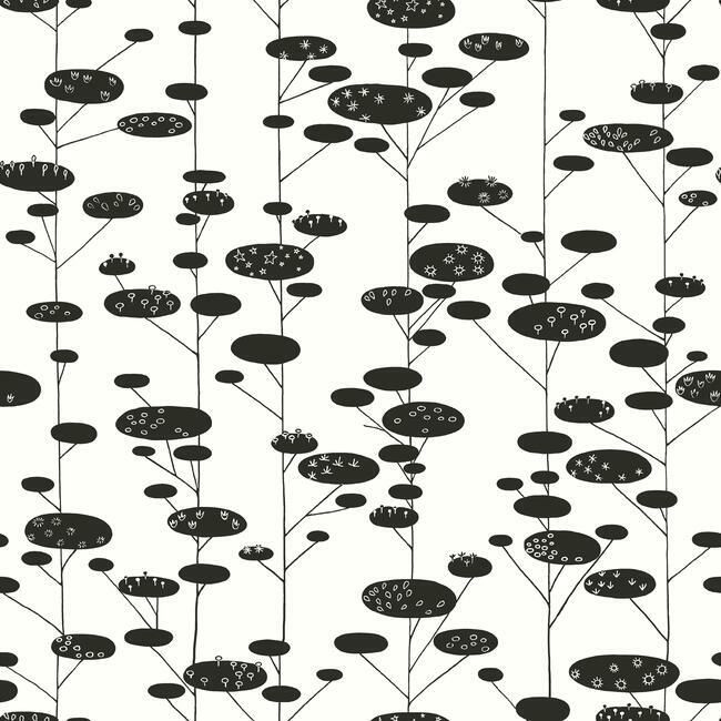 media image for sample retro trees peel stick wallpaper in black and white by roommates for york wallcoverings 1 248