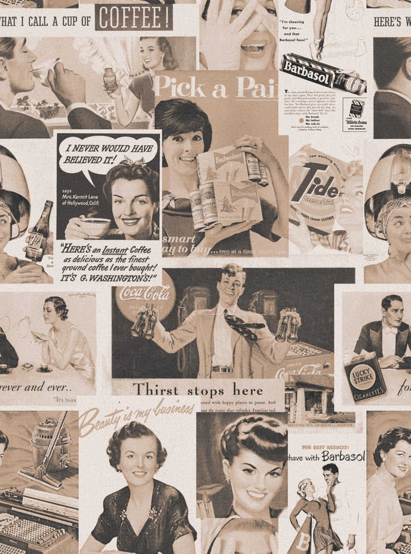 media image for Retro Ads Wallpaper in Sepia from the Eclectic Collection by Mind the Gap 214