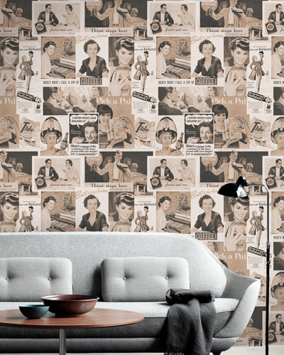 product image for Retro Ads Wallpaper in Sepia from the Eclectic Collection by Mind the Gap 34
