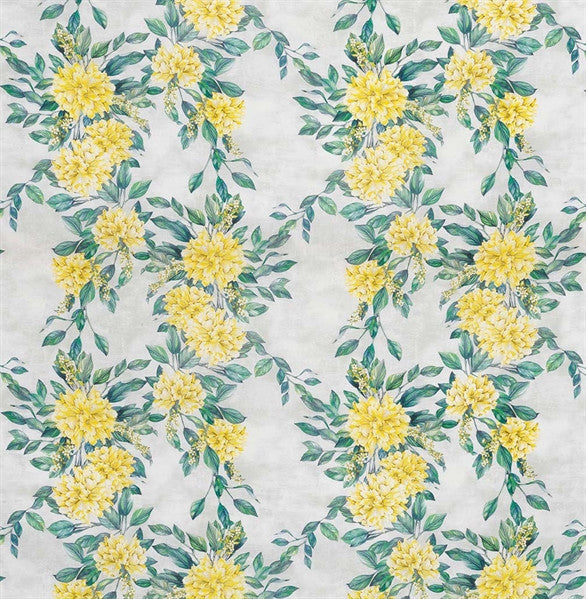 media image for Rhodora Fabric in Lemon and Teal from the Enchanted Gardens Collection by Osborne & Little 27