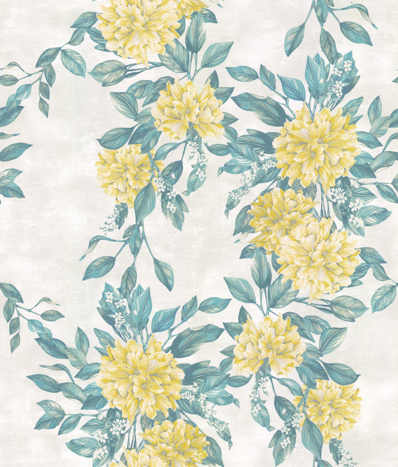 media image for Rhodora Wallpaper in Lemon/Green from the Enchanted Gardens Collection by Osborne & Little 275