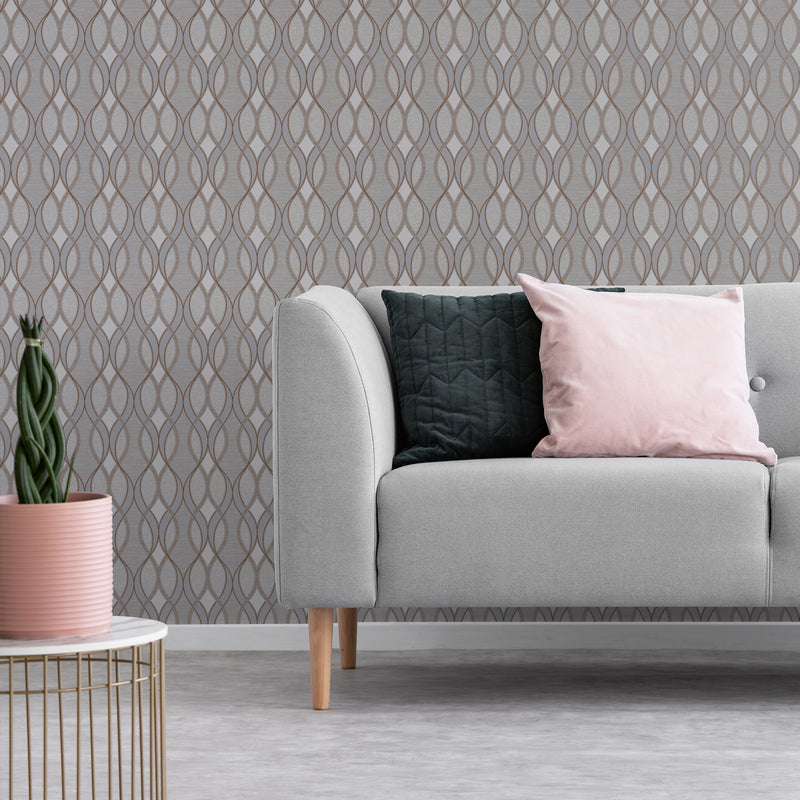 media image for Ribbon Geo Grey and Gold Wallpaper from the Capsule Collection by Graham & Brown 283