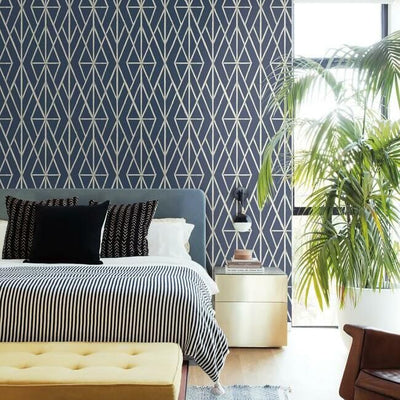 product image for Riviera Bamboo Trellis Wallpaper in Navy from the Water's Edge Collection by York Wallcoverings 34