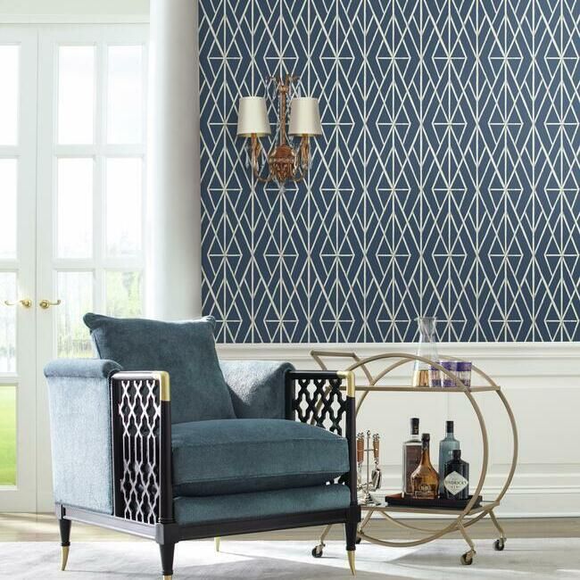 media image for Riviera Bamboo Trellis Wallpaper in Navy from the Water& 285