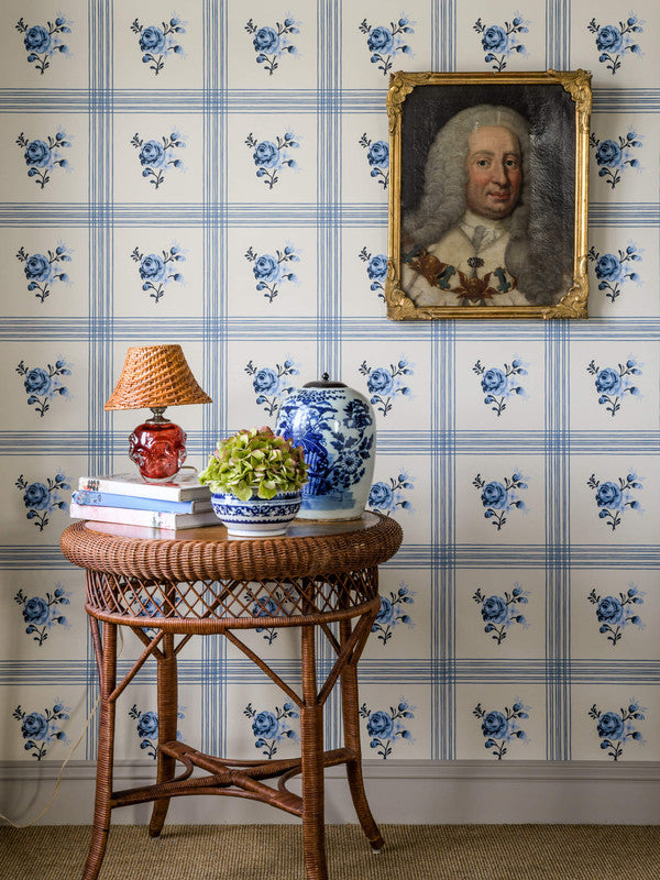 media image for Rose Wallpaper in  Delft Blue 286