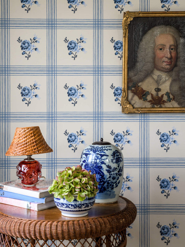 media image for Rose Wallpaper in  Delft Blue 239