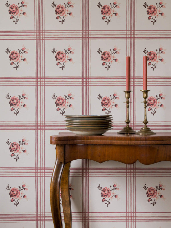 media image for Rose Wallpaper in Faded Red 25
