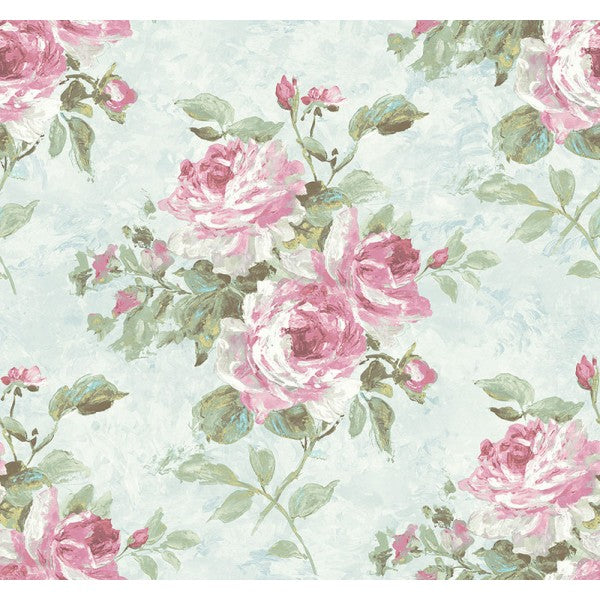 Shop Sample Rose Bouquet Wallpaper in Blue and Pink from the French
