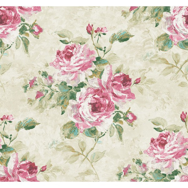 media image for Rose Bouquet Wallpaper in Green and Pink from the French Impressionist Collection by Seabrook Wallcoverings 211