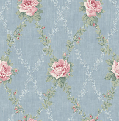 product image of Rose Lattice Wallpaper in Denim from the Spring Garden Collection by Wallquest 510