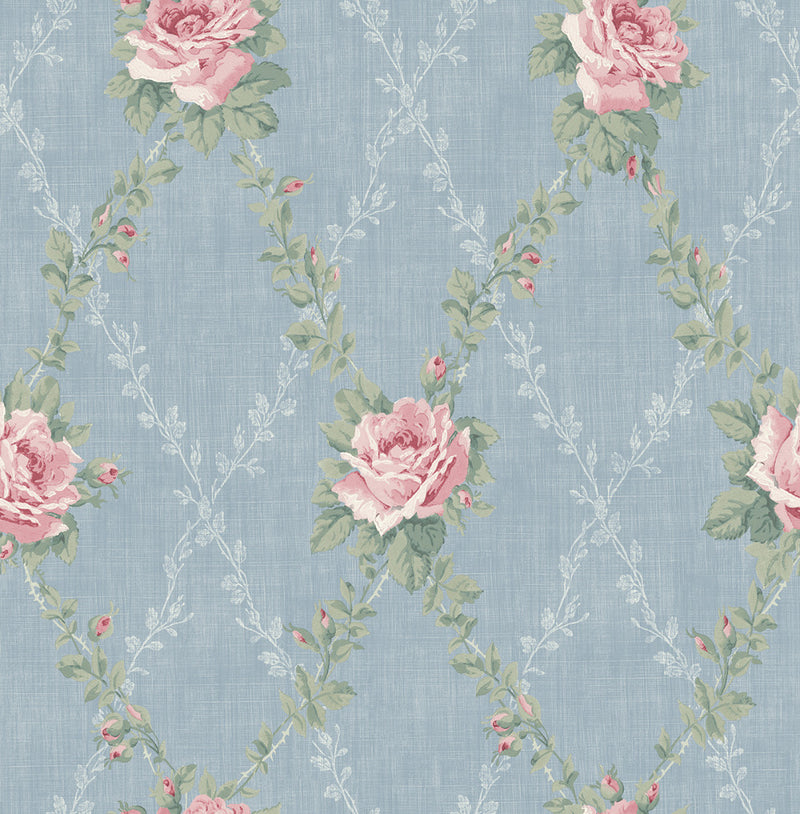 media image for Rose Lattice Wallpaper in Denim from the Spring Garden Collection by Wallquest 25
