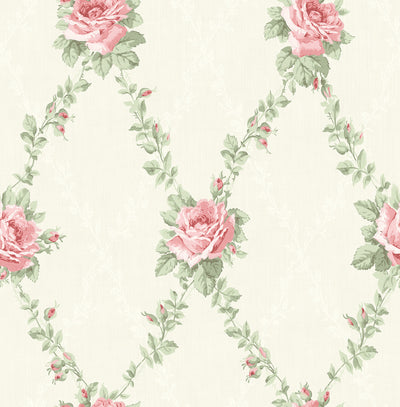 product image of sample rose lattice wallpaper in rosy from the spring garden collection by wallquest 1 524