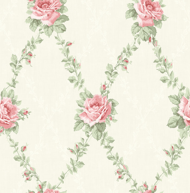 media image for sample rose lattice wallpaper in rosy from the spring garden collection by wallquest 1 22