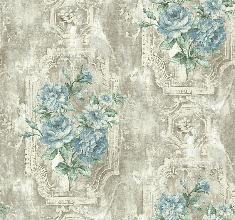 media image for sample rose panel wallpaper in cerulean from the nouveau collection by wallquest 1 275