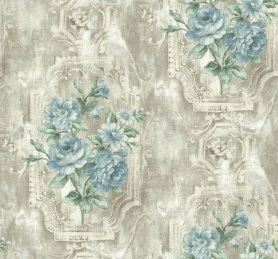 product image of Rose Panel Wallpaper in Cerulean from the Nouveau Collection by Wallquest 580