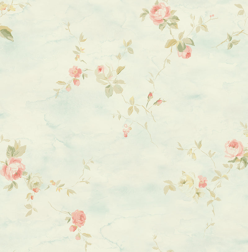 media image for Rose Stripe Wallpaper in Blue and Blush from the Watercolor Florals Collection by Mayflower Wallpaper 231