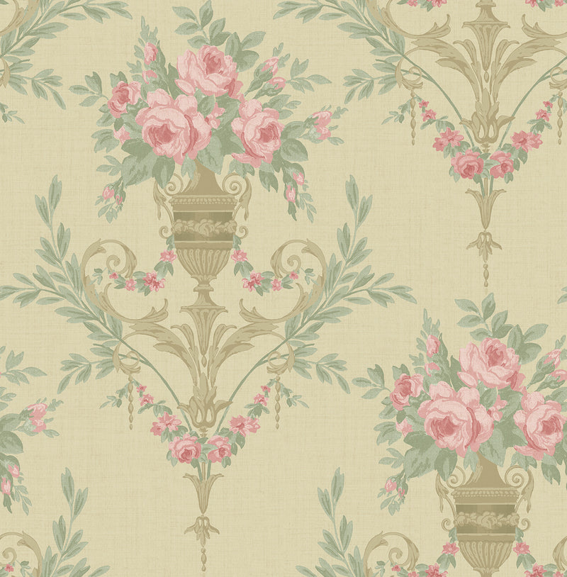 media image for Rose Urn Wallpaper in Bronze and Beige from the Watercolor Florals Collection by Mayflower Wallpaper 271