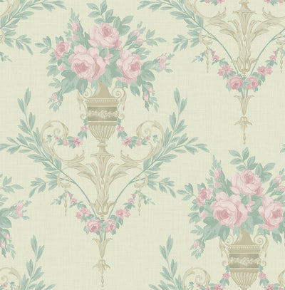 product image of Rose Urn Wallpaper in Cream and Pink from the Watercolor Florals Collection by Mayflower Wallpaper 569