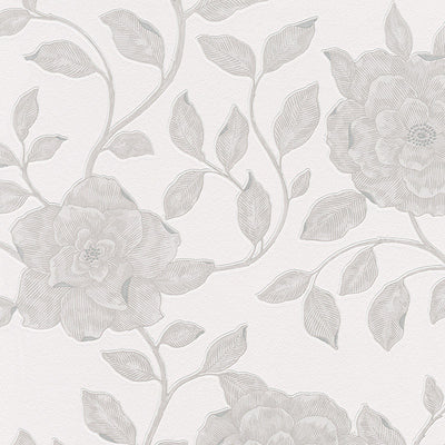 product image of Roses Floral Wallpaper in Cream and Metallic design by BD Wall 584