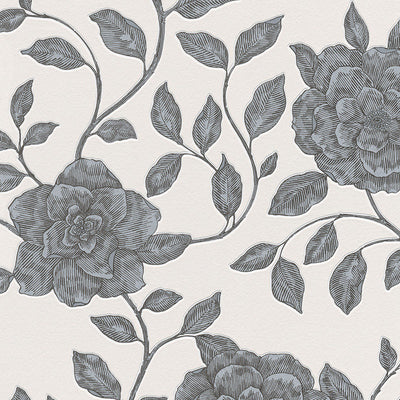 product image of Roses Floral Wallpaper in Ivory and Metallic design by BD Wall 539