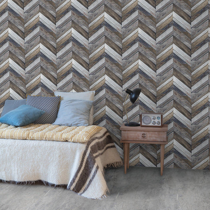 media image for Rough Herringbone Wallpaper in Brown and Blue by Walls Republic 23