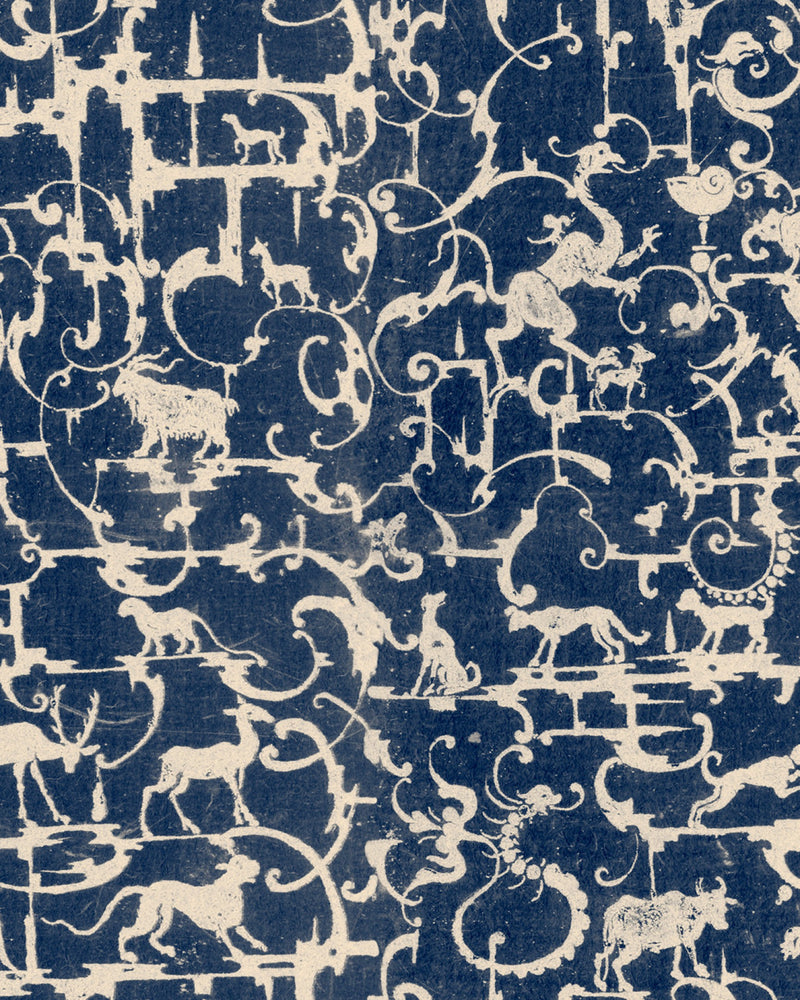 media image for Royal Hunting Wallpaper in Blue and Grey from the Wallpaper Compendium Collection by Mind the Gap 286