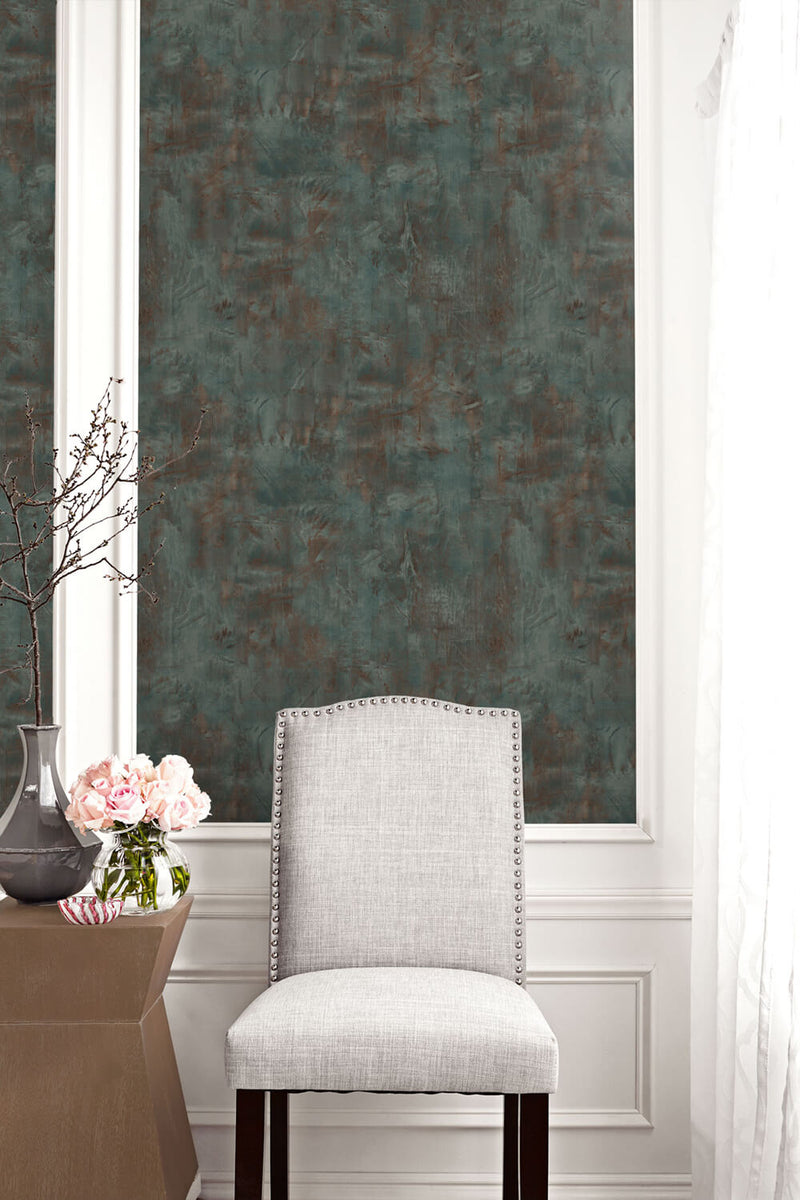 media image for rustic stucco faux wallpaper in rust and forest green from the living with art collection by seabrook wallcoverings 2 259