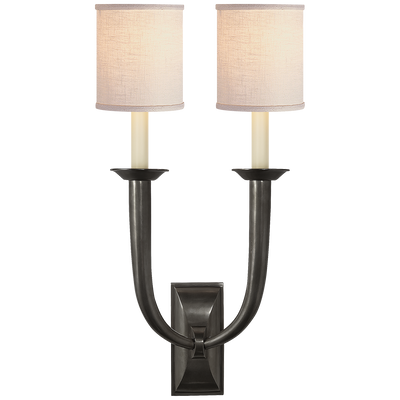 product image of French Deco Horn Double Sconce with Linen Shades by Studio VC 55